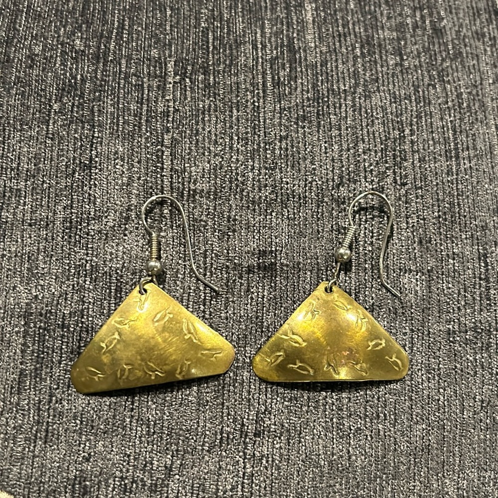 Brass triangle shaped earrings